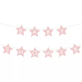   Banner OEM pentru petrecere de baby shower, stele, roz aprins, 290 cm x 16,5 cm