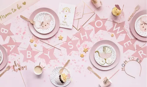 Banner OEM pentru petrecere de baby shower, stele, roz aprins, 290 cm x 16,5 cm