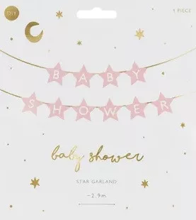 Banner OEM pentru petrecere de baby shower, stele, roz aprins, 290 cm x 16,5 cm