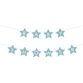  Banner OEM pentru petrecere de baby shower, stele, albastru deschis, 290 cm x 16,5 cm
