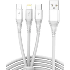 OEM USB 3in1 micro USB, USB-C, villám kábel 1m fehér