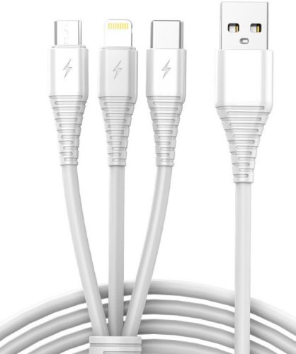 OEM USB 3in1 micro USB, USB-C, villám kábel 1m fehér