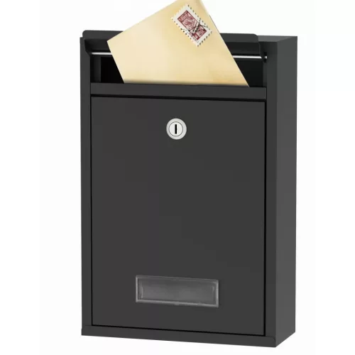 Postaláda levelekhez, újságokhoz, szórólapokhoz, kulccsal, ablakkal, fekete
