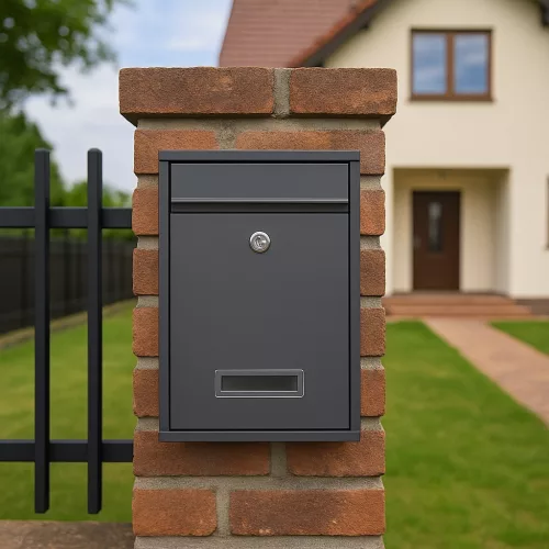 Postaláda levelekhez, újságokhoz, szórólapokhoz, kulccsal, antracit ablakkal