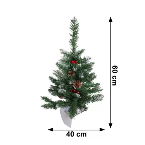 Műfenyő cserépben, hófödte fenyő, 60 cm, asztalra, dekoráció