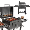 Nagy faszenes kerti grill ráccsal és fedővel, hamutartóval, hőmérővel és nyitóval