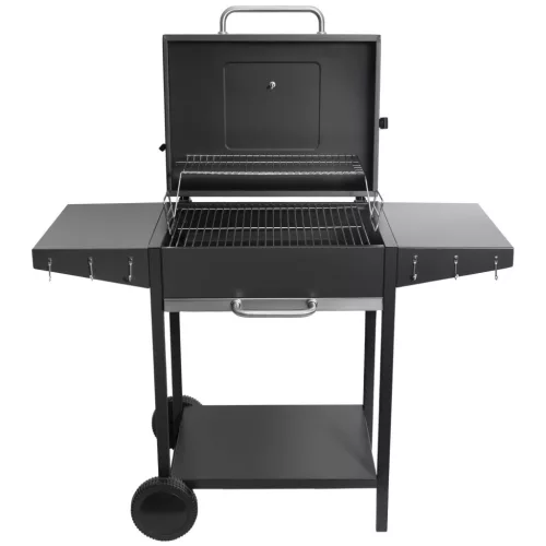 Nagy faszenes kerti grill ráccsal és fedéllel, hamutartóval, hőmérővel