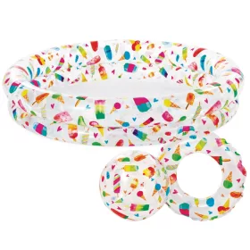   Felfújható kerti medence szett ICE CREAM 122x25cm + labda + kerék INTEX 59460