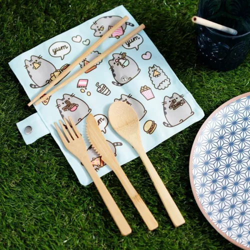 Bambusz evőeszközök tokban - Foodie Pusheen