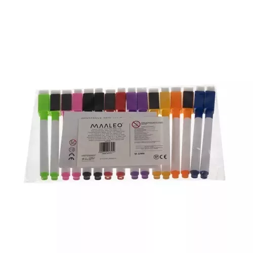 Set markere cu stergere uscata, 16 bucati, 8 culori, capac cu burete si magnet, multifunctionale