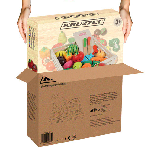Fa zöldség-gyümölcs vágódeszka játékkészlet, 34 db