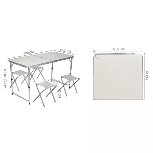 Kempingkészlet, asztal és 4 összecsukható szék