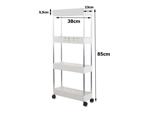 Fürdőszoba polc, kerekes szekrény, fehér