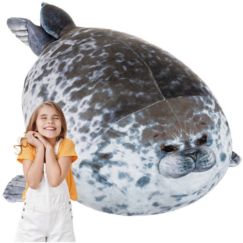KRUZZEL Fókás plüsspárna, 50 cm, szürke