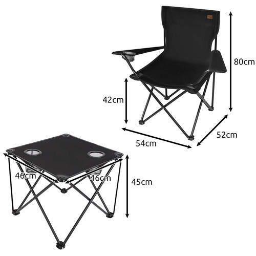 2 darabos összecsukható horgászszék és turistaasztal szett, Trizand, fekete, 80x54x52cm, 46x46x45cm