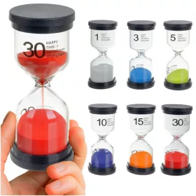   6 darabos színes homokóra készlet, 1, 3, 5, 10, 15 és 30 perces, 3 éves kortól, 9, 8x4, 3 cm