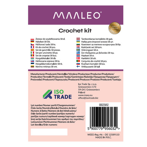 Horgolt készlet 58 darabos. Maaleo 25692