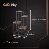 Ruhhy Loft Stílusú 4-Szintes Fémvirágtartó, Fekete és Fa Színű