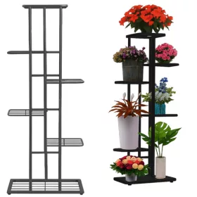   6-szintes virágtartó állvány, maximum 20 kg, támasztólábak, fém szerkezet, 41x22x106 cm, fekete