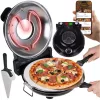 Elektromos pizzasütő, Állítható, 1200W, Max. 450 Celsius fok, 15 perces időzítő, Kerámia kő fogantyúkkal, 2 spatula, Kés