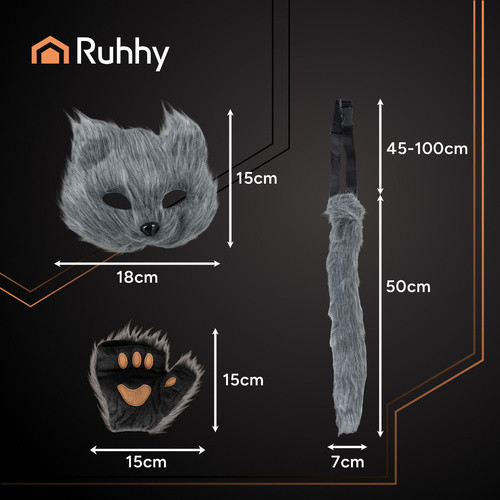 4 részes macska/róka jelmez, szürke, Ruhhy 26247