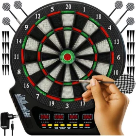   Elektronikus darts játék, 4 LED kijelző, 1-16 játékos számára, 6 darts, hangok, tábla 43x51,5 cm