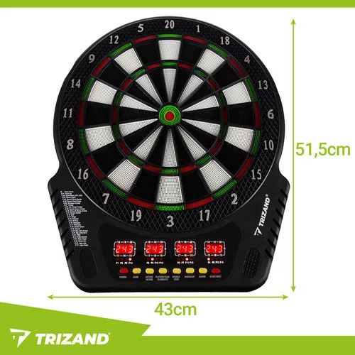 Elektronikus darts játék, 4 LED kijelző, 1-16 játékos számára, 6 darts, hangok, tábla 43x51,5 cm