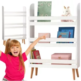   Könyvespolc gyerekszobához, 3 polc, max. 60 kg, 4 láb, 95 x 15 x 50 cm, fehér MDF