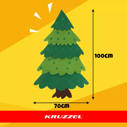 Filc karácsonyfa, LED világítás, 26 díszítőelem, tépőzáras rögzítés, többszínű