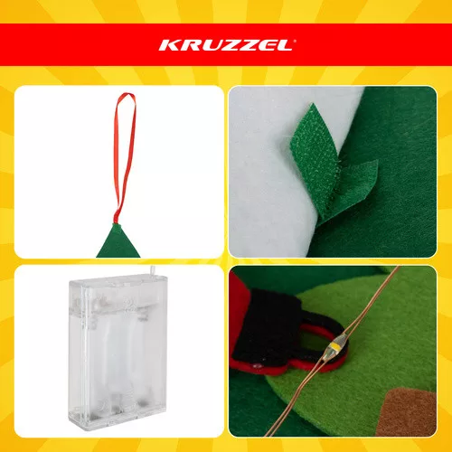 Filc karácsonyfa, LED világítás, 26 díszítőelem, tépőzáras rögzítés, többszínű