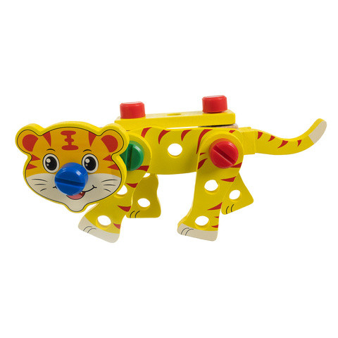 Fából készült szerszámosláda gyerekeknek, barkácskészlet + szerszámok, építőállatok, robotjárművek