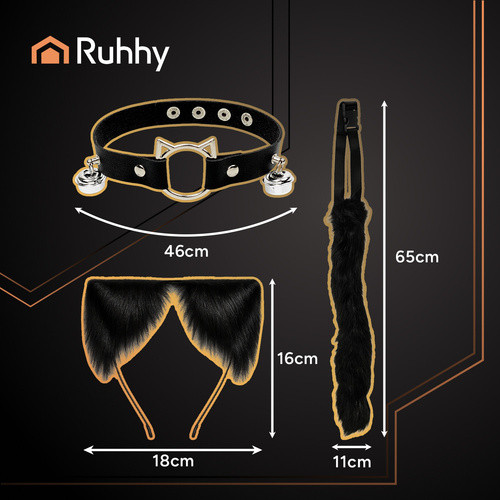 3 részes macska/róka jelmez, fekete, Ruhhy 26587