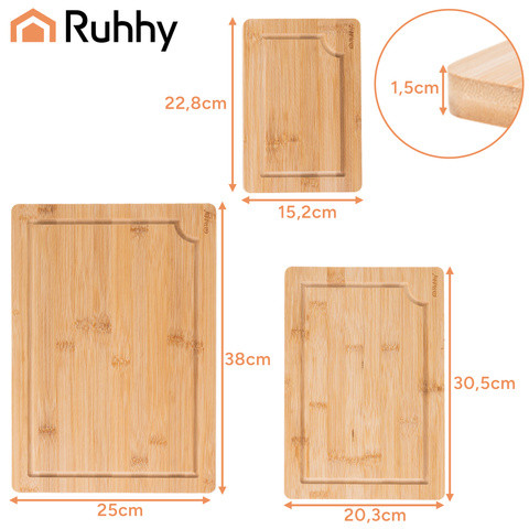 Bambusz vágódeszka - 3 db állvánnyal