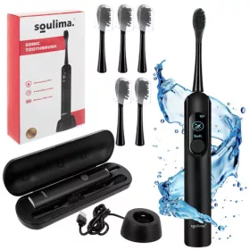   Soulima X800 szónikus elektromos fogkefe, 6 mód, 90.000 rezgés/perc, fekete, teljes készlet