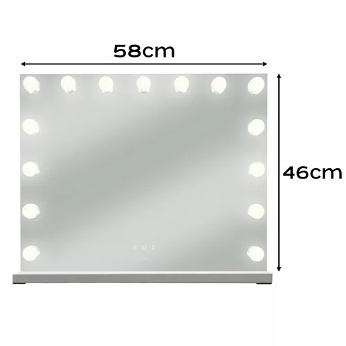 Kozmetikai tükör érintőpanellel, 15 LED, 3 színbeállítás, hálózati/USB tápellátás, 58x46 cm