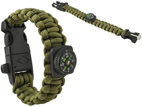 SURVIVAL paracord karkötő tartozékokkal - zöld