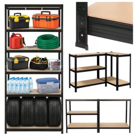   Bigstren fém tárolópolc, 5 polcos, 220x100x45cm, 1000kg teherbírás, fekete