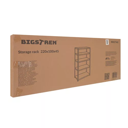 Bigstren fém tárolópolc, 5 polcos, 220x100x45cm, 1000kg teherbírás, fekete