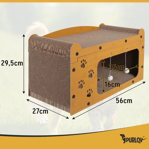 Arborele pentru pisici, 3 în 1, 2 niveluri, 29,5 x 56 x 27 cm, lemn