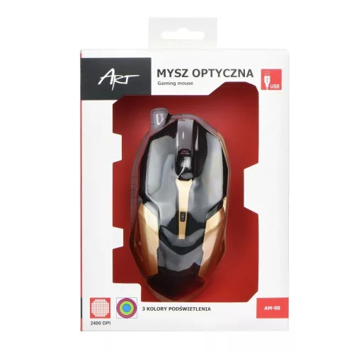 ART vezetékes számítógépes egér USB A 2400 dpi AM-98 fekete-arany