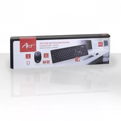 ART vezeték nélküli számítógép szett QWERTY billentyűzet + egér + egérpad 2.4G AK-48A fekete