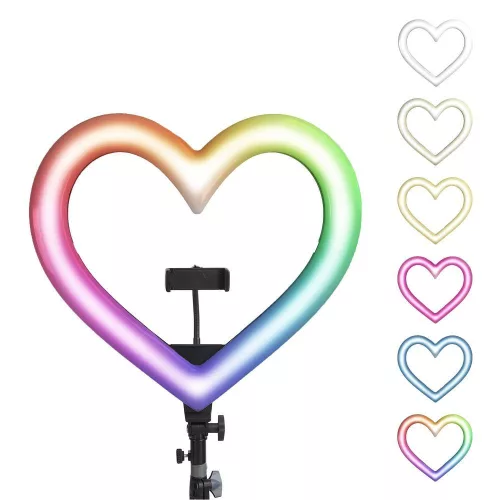 LED Ring Stream RGB lámpa 10" tartóval mobil HEART + állvány JM26-10 fekete