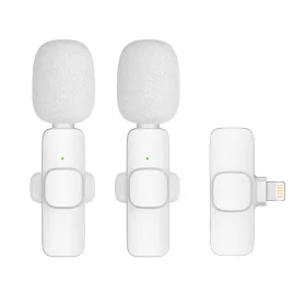   Vezeték nélküli csíptetős mikrofon Lightning dupla hosszú hajjal (2 db-os szett) K1 fehér