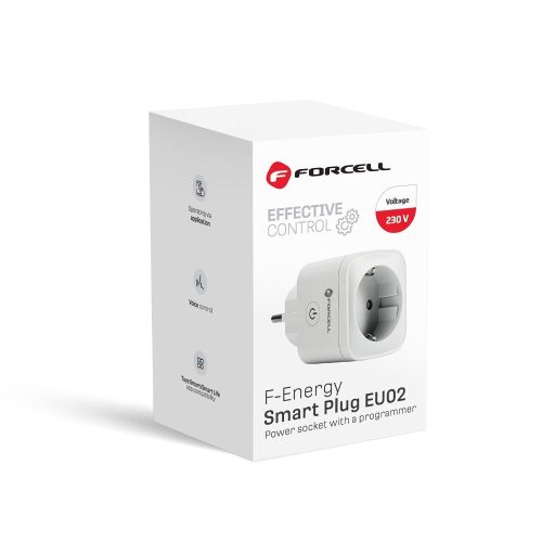 FORCELL F-ENERGY EU02 Okos konnektor 230V WiFi-vel, programozóval és Tuya/Amazon Alexa támogatással - fehér