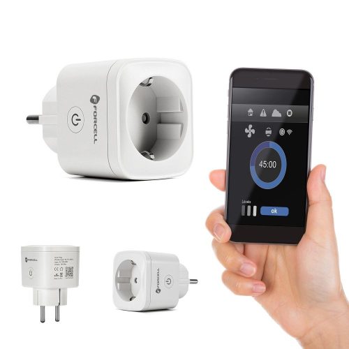 FORCELL F-ENERGY EU02 Okos konnektor 230V WiFi-vel, programozóval és Tuya/Amazon Alexa támogatással - fehér