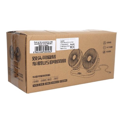 Kettős autós ventilátor USB-ről, fekete