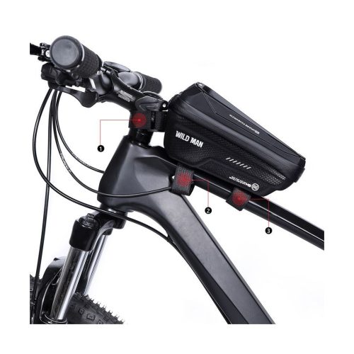 WILDMAN utazótáska kerékpárvázra cipzárral 1,2L (4 "- 7") MS66 fekete