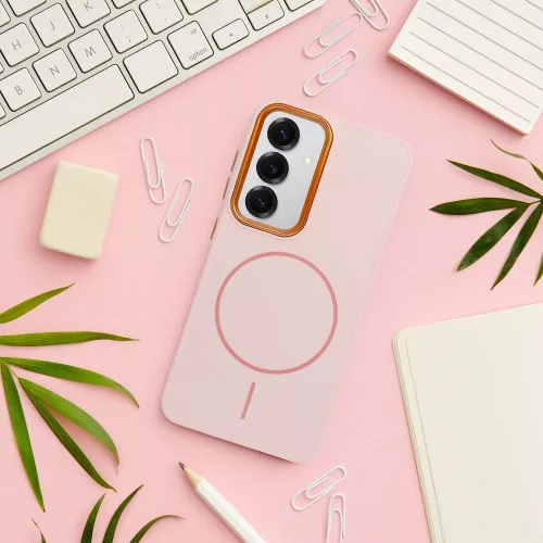 Samsung A27 Frame Mag Cover tok, MagSafe-fel kompatibilis, púderrózsaszín