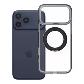   iPhone 17 Pro Max / 18 Pro Max tok (alacsony kameraszél), MagSafe-kompatibilis, keretes, kör alakú állvánnyal, fekete