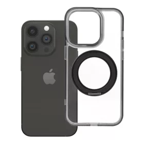   iPhone 14 PRO tok, keretes, kör alakú állvánnyal, MagSafe-fel kompatibilis, fekete